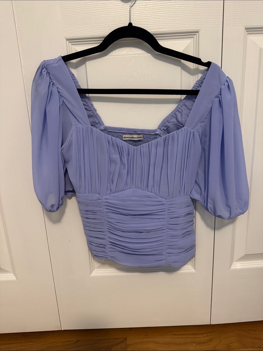 Abercrombie & Fitch Lavender Puff-Sleeve Ruched Blouse